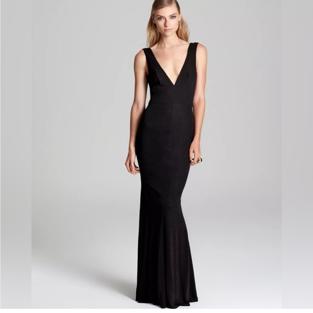 ABS Allen Schwartz Black Sleeveless V-Neck Gown